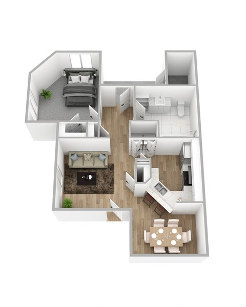 a bedroom floor plan with a living room and a dining room